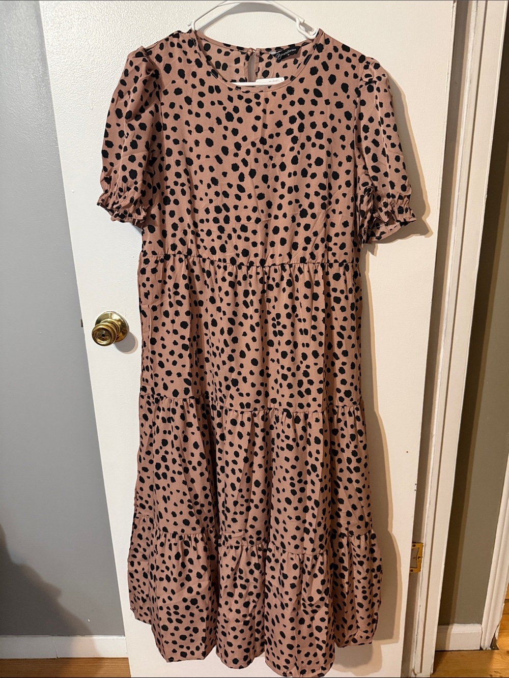 Women's Blush Pink Tiered Polka Dot Dress